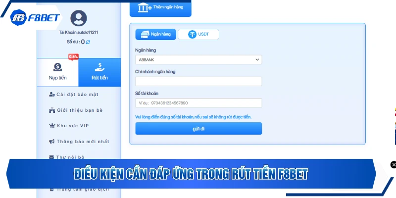 Điều kiện cần đáp ứng trong rút tiền F8BET